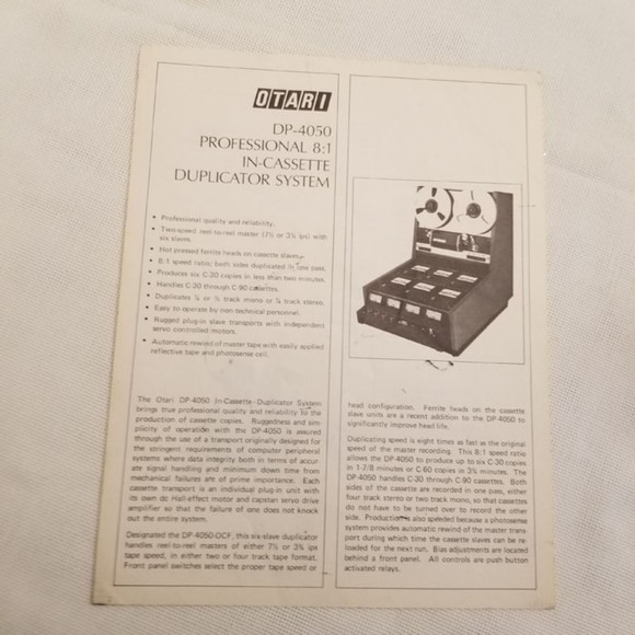 Original Vintage OTARI Dealer sheet/Spec DP-4050 8:1 Cassette Duplicator - Picture 2 of 7